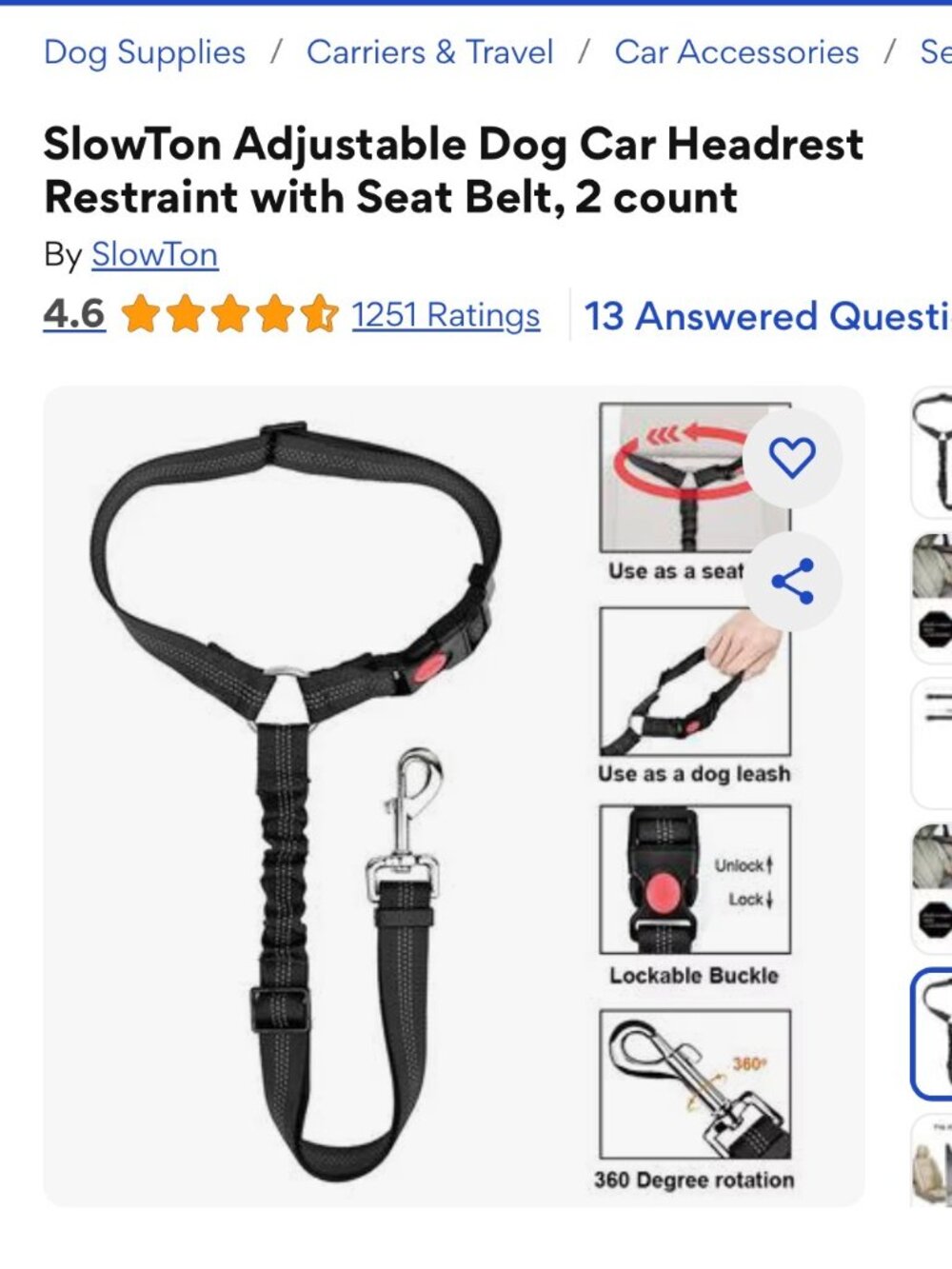 Adjustable Dog Car Seat Headrest Restraint with Seat Belt